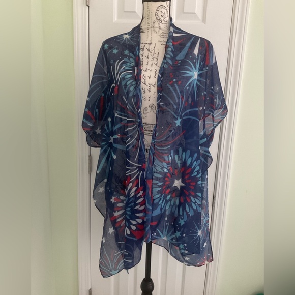 Fashion City - Firework Print Summer Kimono Cover-Up: ONE SIZE / US - Picture 7 of 10